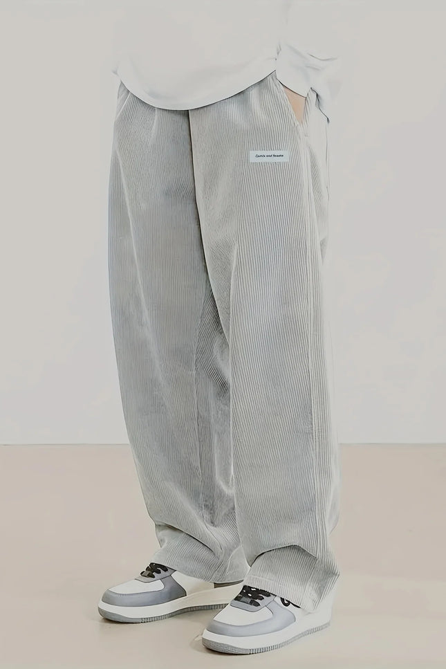 Men's Loose Fit Corduroy Casual Pants with Elastic Waist and Drawstring