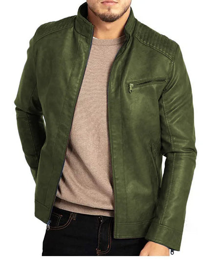 Men's PU Leather Jacket with Stand-Up Collar