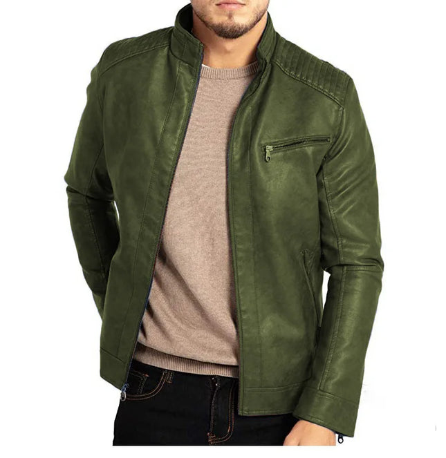 Men's PU Leather Jacket with Stand-Up Collar