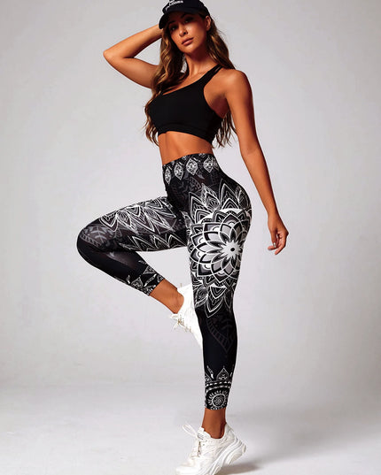 Women’s Lotus-Patterned High-Waisted Leggings