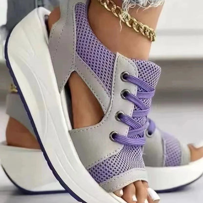 Women's  Chunky Platform Sandals/Sneakers - Comfortable Open Toe Mesh Design