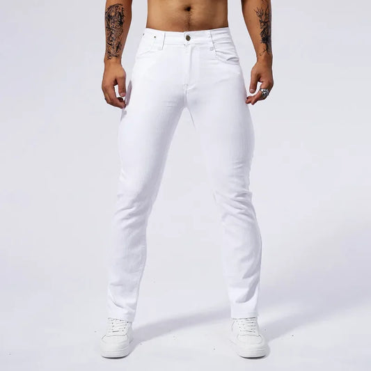 Men's White Slim Fit Stretch Straight Leg Jeans