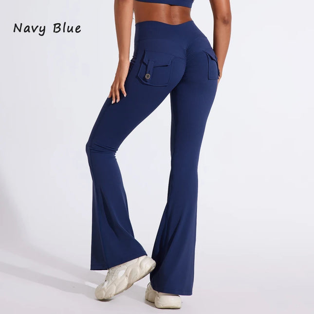 DIAS FIT JOY Women's High-Waisted Pocket Flared Pants | Hip-Lifting, Comfort Fit, Trendy Flared Trousers