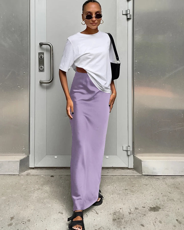 Women's Satin High Waist Pencil Skirt – Slim Fit Maxi Skirt
