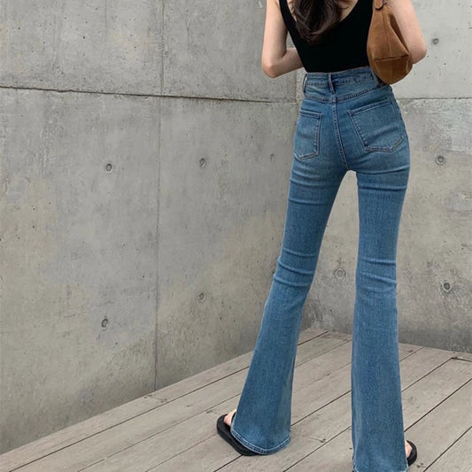 Women's High-Waisted Retro Micro Flared Jeans – Slim Fit with Wide Legs