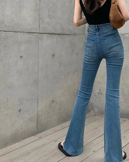 Women's High-Waisted Retro Micro Flared Jeans – Slim Fit with Wide Legs