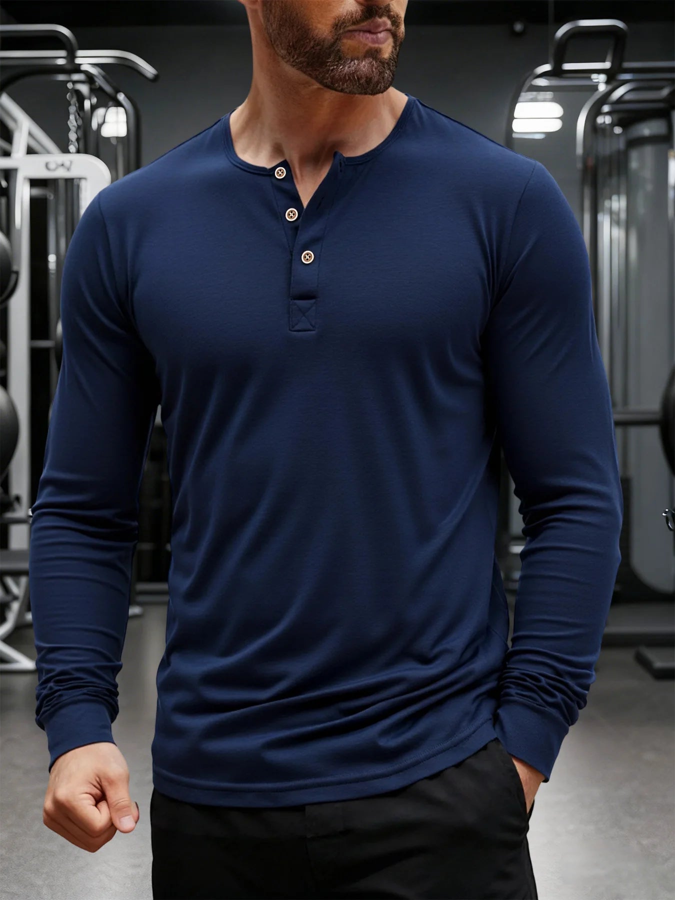 Men's Breathable Long Sleeve Button Henley Sweater