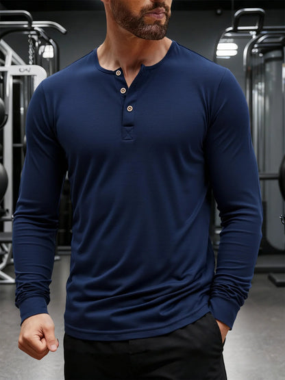 Men's Breathable Long Sleeve Button Henley Sweater