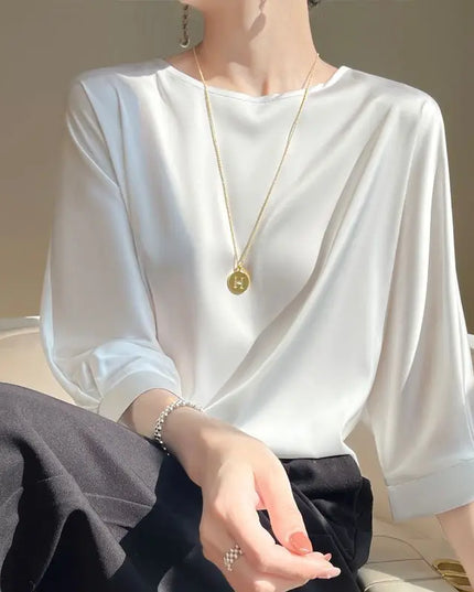 Women’s Loose Satin Silk Half-Sleeve Blouses