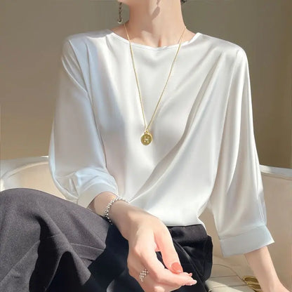 Women’s Loose Satin Silk Half-Sleeve Blouses