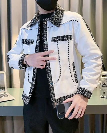 Men's Turn-Down Collar Patchwork Jacket