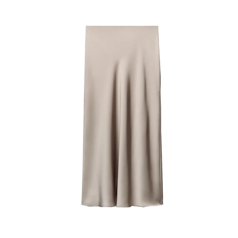 Women's Satin-Like Long Skirt - High Waist Elegant Slim Fit Skirt for Women