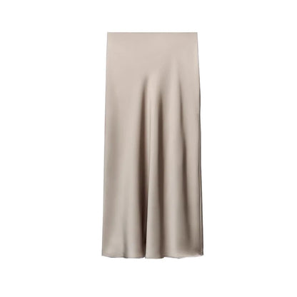 Women's Satin-Like Long Skirt - High Waist Elegant Slim Fit Skirt for Women