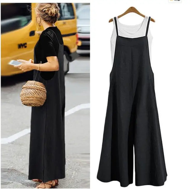 Women’s Wide-Leg Dungaree Pants with Strap - Casual and Loose Fit