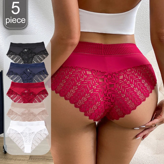 5-Pair Women's Lace High-Waist Sheer Triangle Panties