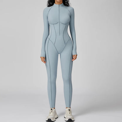 Women's Fitness Jumpsuit with Zipper - Activewear Bodysuit for Workout & Gym