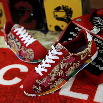 Red Suede Sneakers for Men with Graffiti Print
