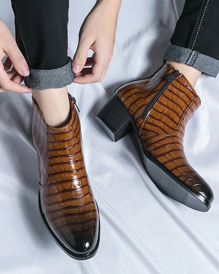 Men's Luxury Leather Ankle Boots with High Heels