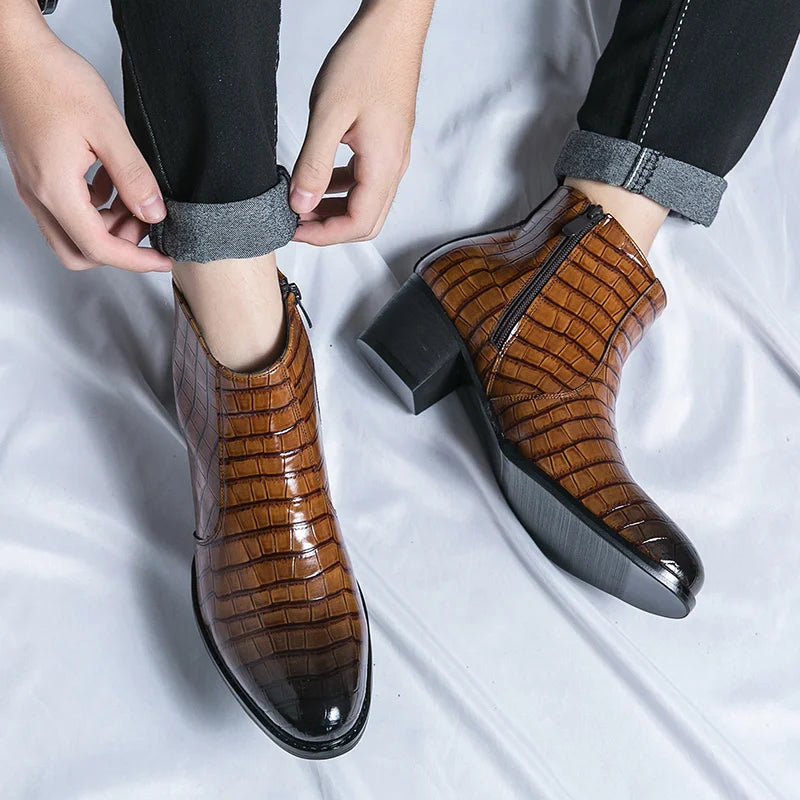 Men's Luxury Leather Ankle Boots with High Heels