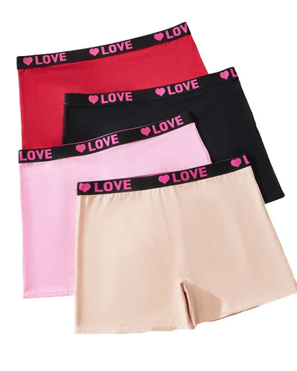 4PCS Plus Size Women's Comfort Cotton Boxer Briefs with Love Heart Print