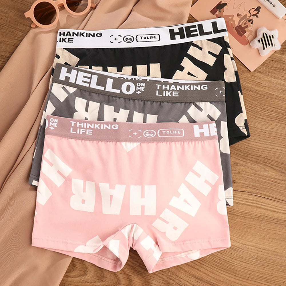 3PCS Women's Cotton Soft Letter Print Panties Set – Comfortable Female Underwear