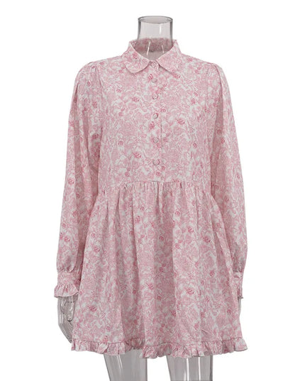Women's Loose Mini Dress – Elegant Classic Pleated Style for Women