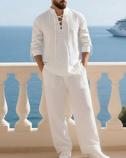 2-Piece Men's Cotton Linen Shirt and Pants Set