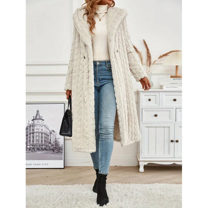 Women's Warm Long Coat with Hood - Slim Fit, Long Sleeve Casual Outerwear