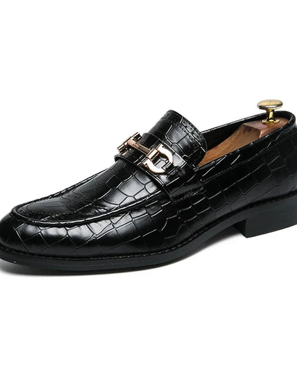 Metal Buckle Loafers Men's   Patent Leather Pointed-Toe Shoes Men's Loafers Slip-On