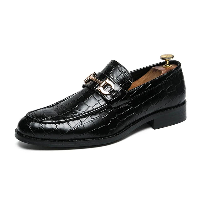 Metal Buckle Loafers Men's   Patent Leather Pointed-Toe Shoes Men's Loafers Slip-On