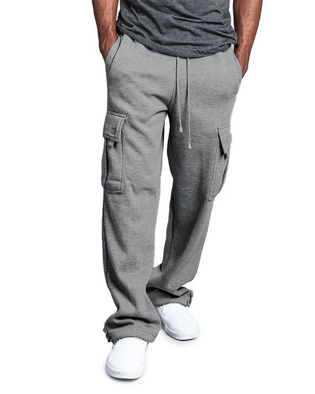 Men's Oversized Straight Fit Sweatpants with Drawstring & Multiple Pockets