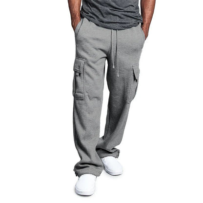 Men's Oversized Straight Fit Sweatpants with Drawstring & Multiple Pockets