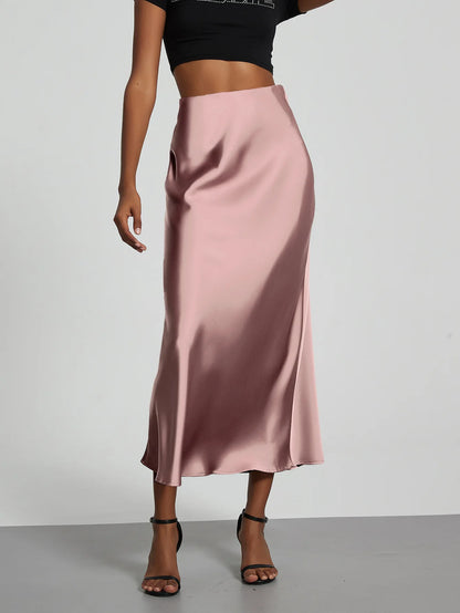 Women's Sophisticated High-Waisted Satin Maxi Skirt