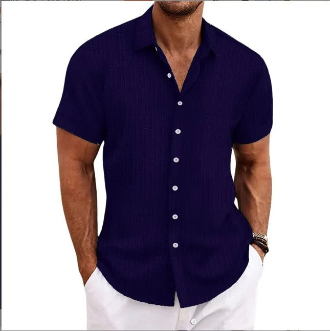 Men's Short-Sleeved Jacquard Wave Strip Shirt
