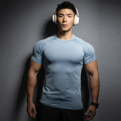 men's slim fit compression T-shirt Sports leisure gym exercise training T-shirt elastic quick drying short sleeve T-shirt men tops