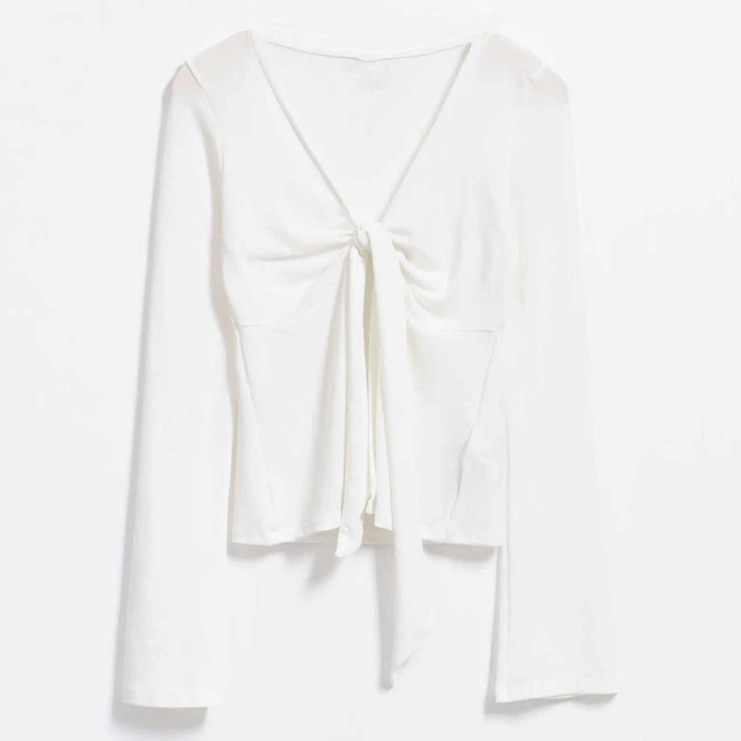 Women's Long Sleeve V-Neck Tie-Front Blouse