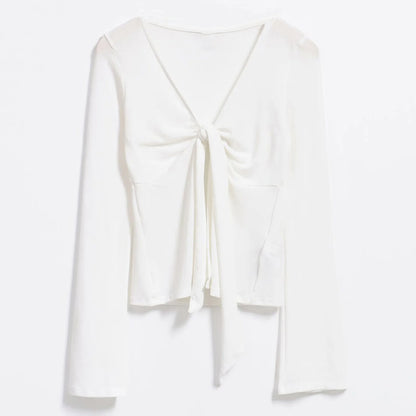 Women's Long Sleeve V-Neck Tie-Front Blouse