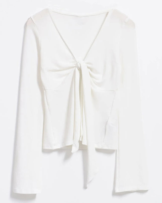 Women's Long Sleeve V-Neck Tie-Front Blouse