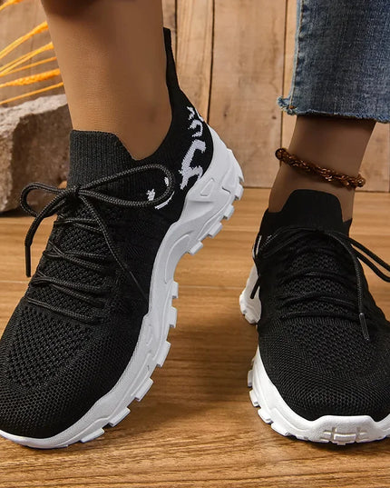 Women's Breathable Casual Lace-Up Sneakers with Thick Sole