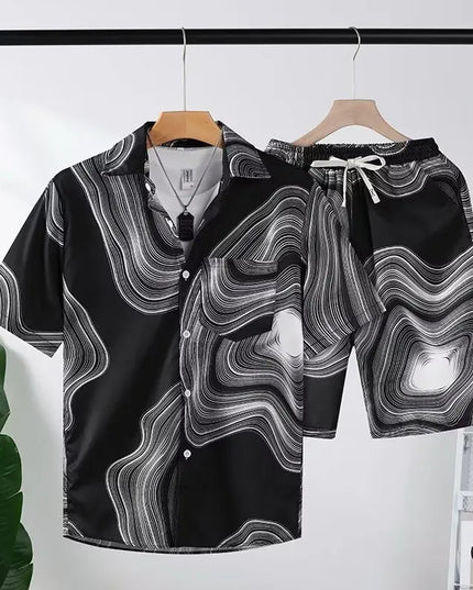 Men's Two-Piece Loose Fit Tie-Dye Striped Shirt and Shorts Set