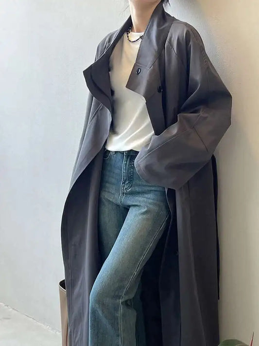 Women's Gathered Waist Trench Coat - Stylish Belted Outerwear for Women