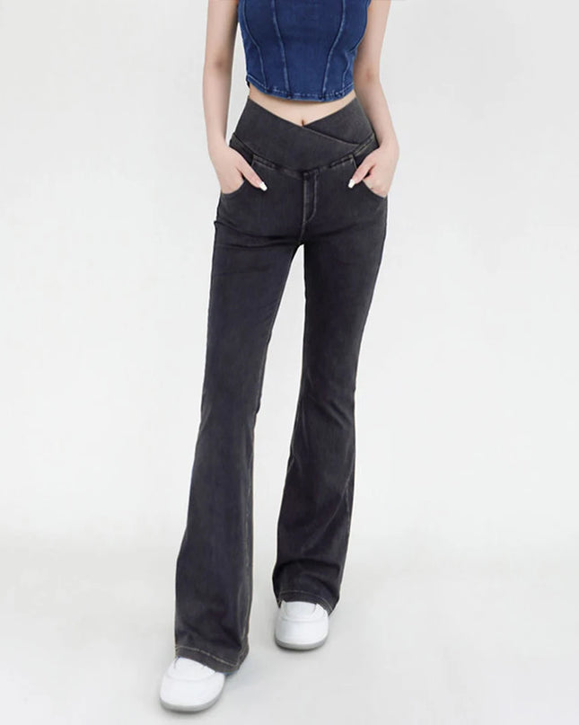 Casual Women's Bell Bottom Jeans with High Waist and Flare