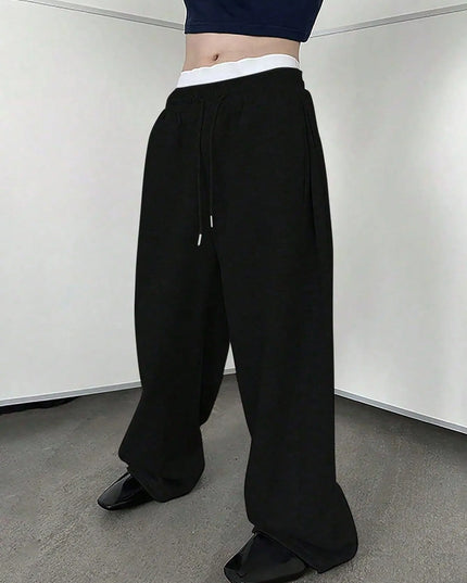 Unisex Wide Leg Sweatpants with Elastic Waist and Drawstring