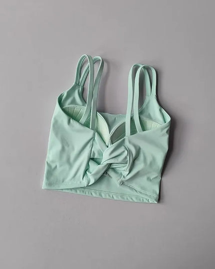 Women's Push-Up Sports Bra with Fixed Padding and Knotted Back