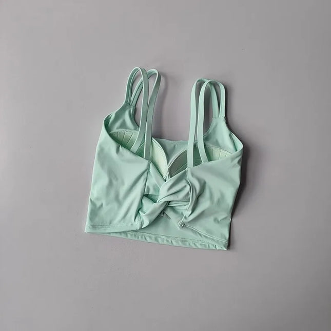 Women's Push-Up Sports Bra with Fixed Padding and Knotted Back