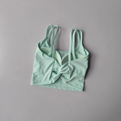 Women's Push-Up Sports Bra with Fixed Padding and Knotted Back