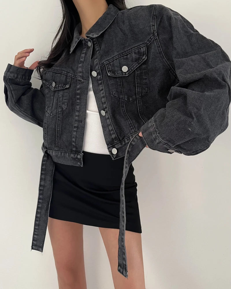 Women's Casual Long Sleeve Cropped Denim Jacket