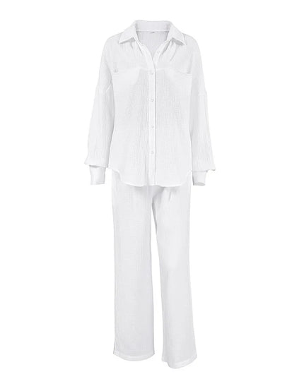 Women's Cotton Two-Piece Long Sleeve Loose Shirt and Pants Set