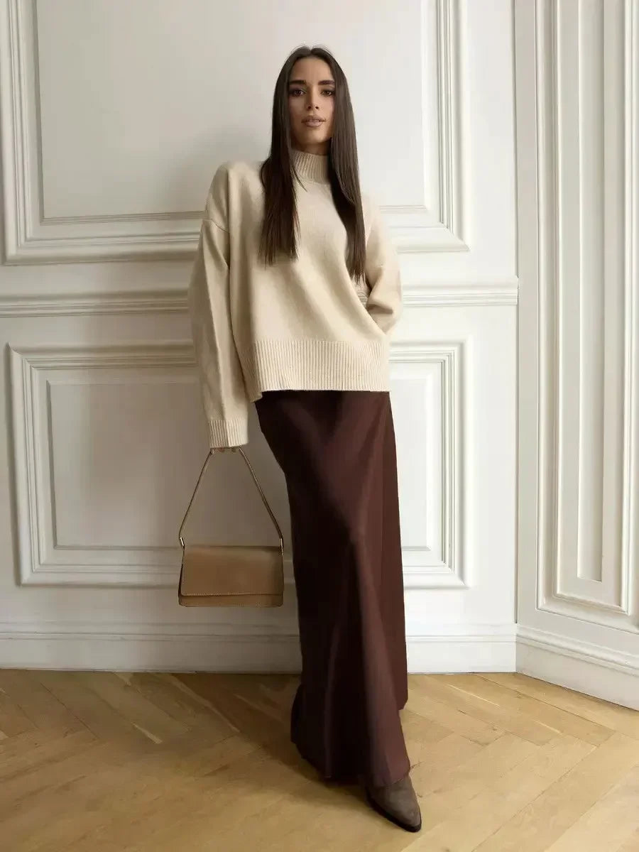 Faux Satin High-Waist Maxi Skirt for Women  - Casual and Loose Fit