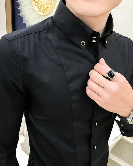 Luxury Men's Long Sleeve Shirt - Elegant Slim Fit Dress Shirts for Men